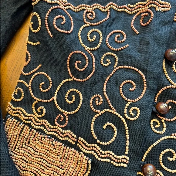 Todd Oldham vintage Black Jacket with brown Beaded Swirls medium collectable - Picture 3 of 16